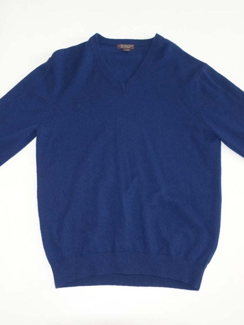 J. Hilburn Men's 100% Cashmere V-Neck Sweater Medium Navy Blue Pullover M